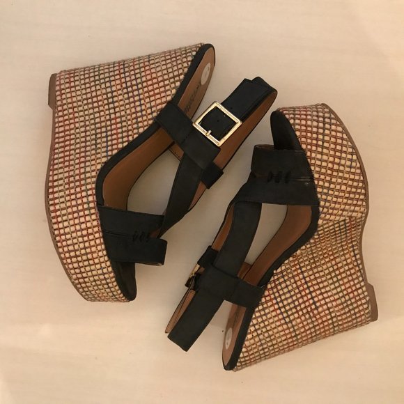 Host Pick!! 🎉🎉 Charlotte Russe Blue Tan Platform Espadrille Wedge Shoes Size 6 - Picture 2 of 6